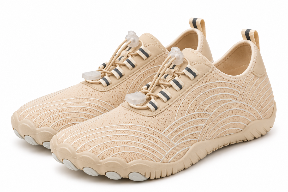 Cotta Flow Apricot barefoot schoenen voor dames en heren – paar schuin vooraanzicht