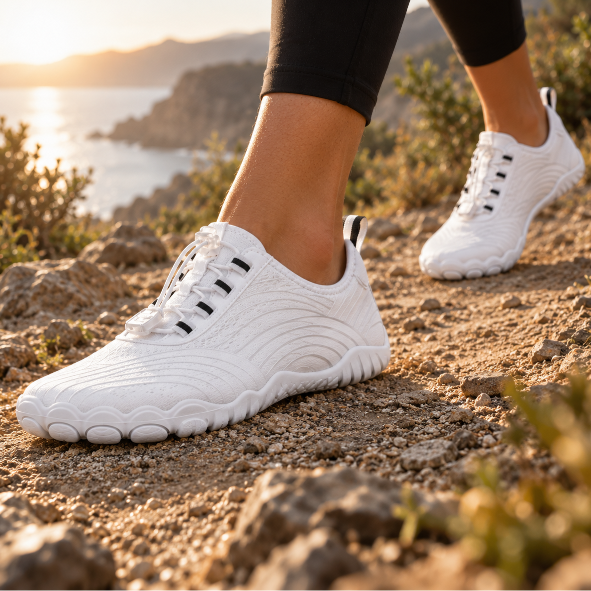 Cotta Flow Pearl barefoot schoenen tijdens wandelen op een natuurlijke outdoor ondergrond