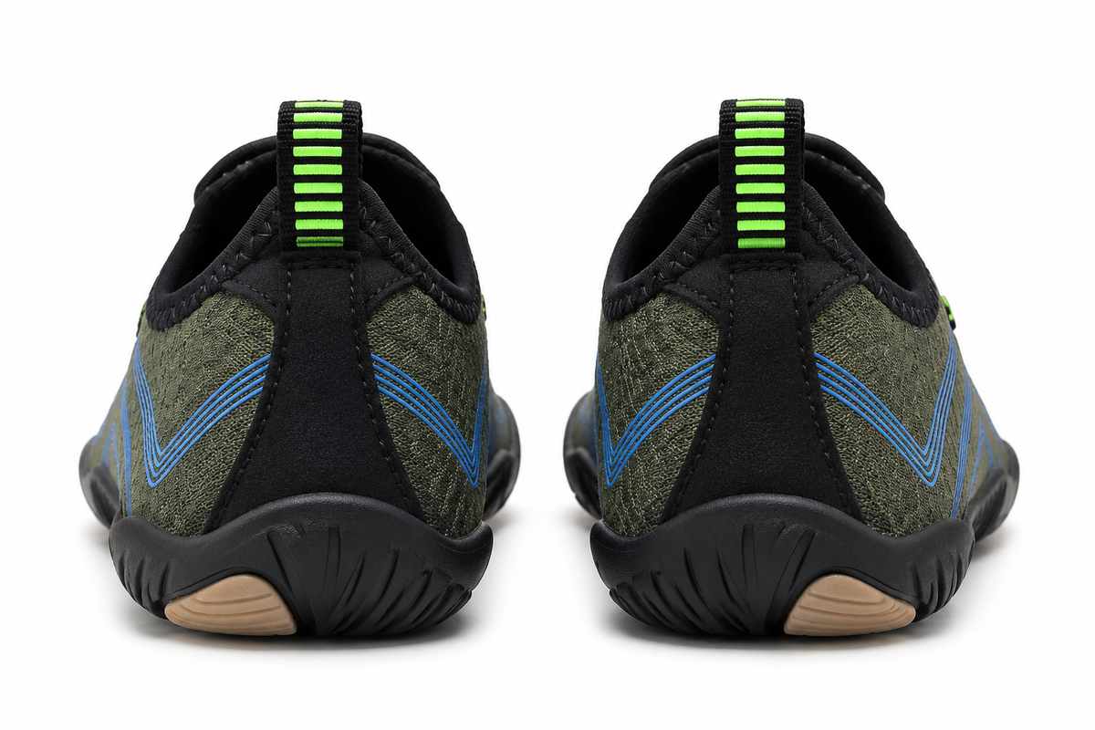 Cotta Terra Green barefoot schoenen – achteraanzicht met hielconstructie en flexibele zool
