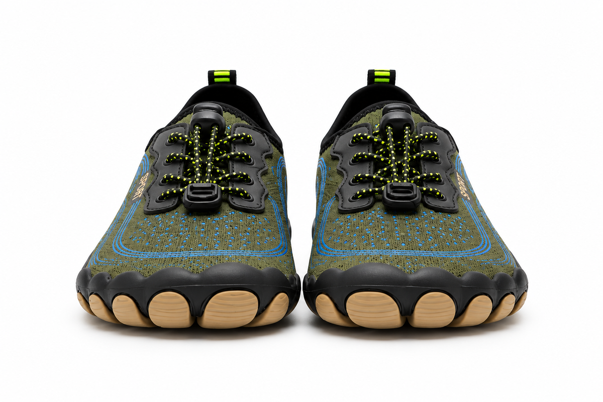 Cotta Terra Green barefoot schoenen – vooraanzicht met brede teenbox en flexibele zool