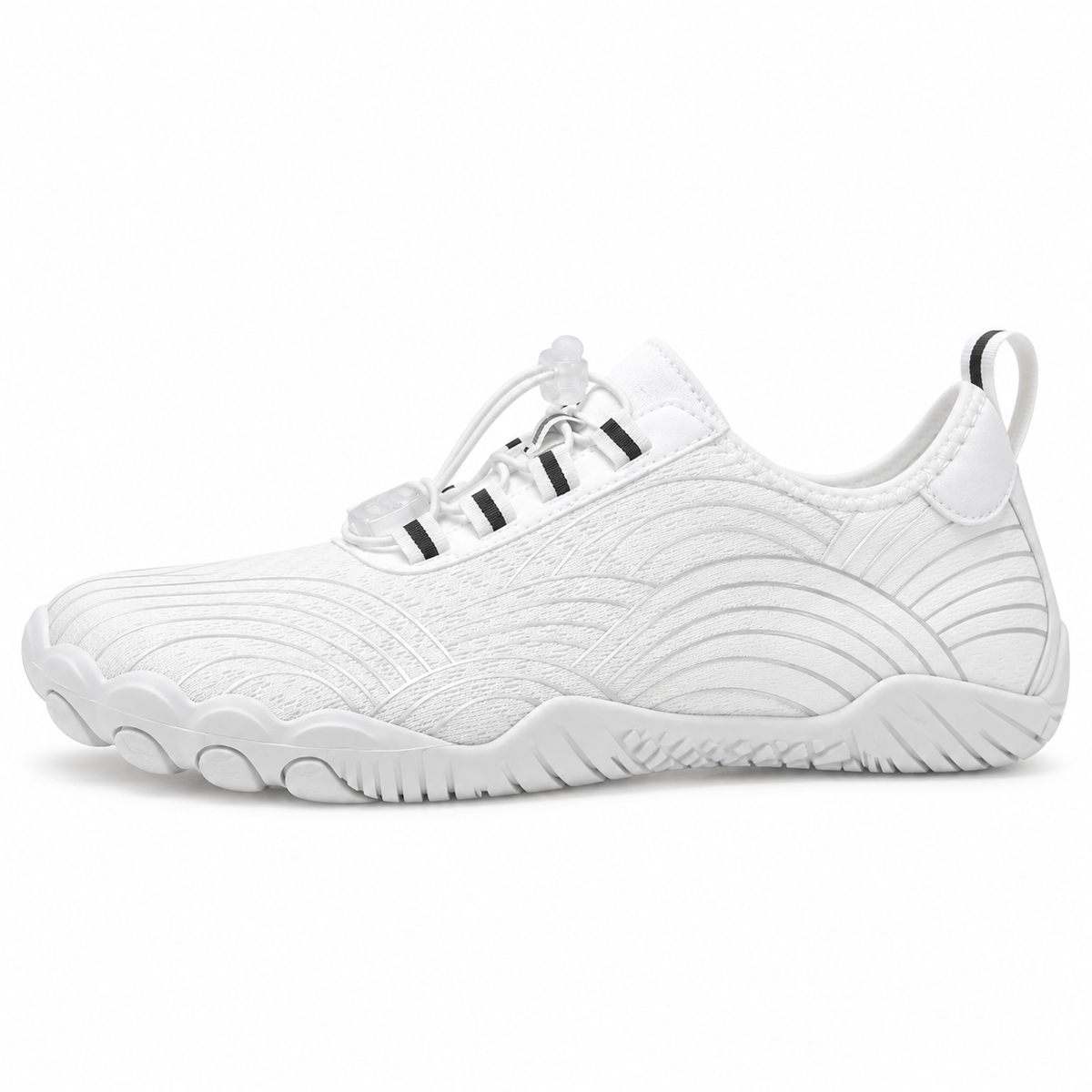 Cotta Flow Pearl witte barefoot schoen – zijaanzicht met flexibele zero-drop zool